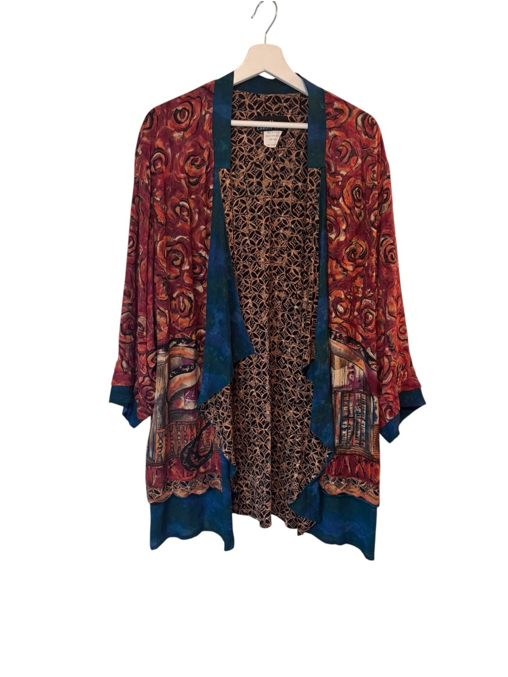 Vintage Carole Little 90s Wearable Art Rayon Kimono Jacket Architectural Print